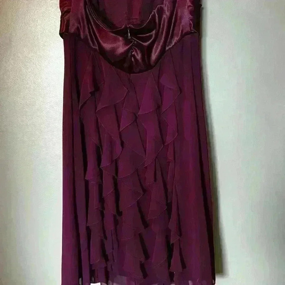 Gorgeous Eggplant Strapless Layered Ruffle Formal Midi Dress Size 4 Satin Bodice - Picture 3 of 4